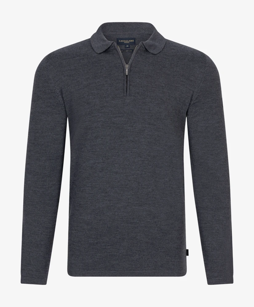 Cavallaro Napoli Merino Long Sleeve Zip Polo