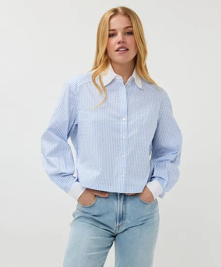 EsQualo Blouse Rhinestones Striped