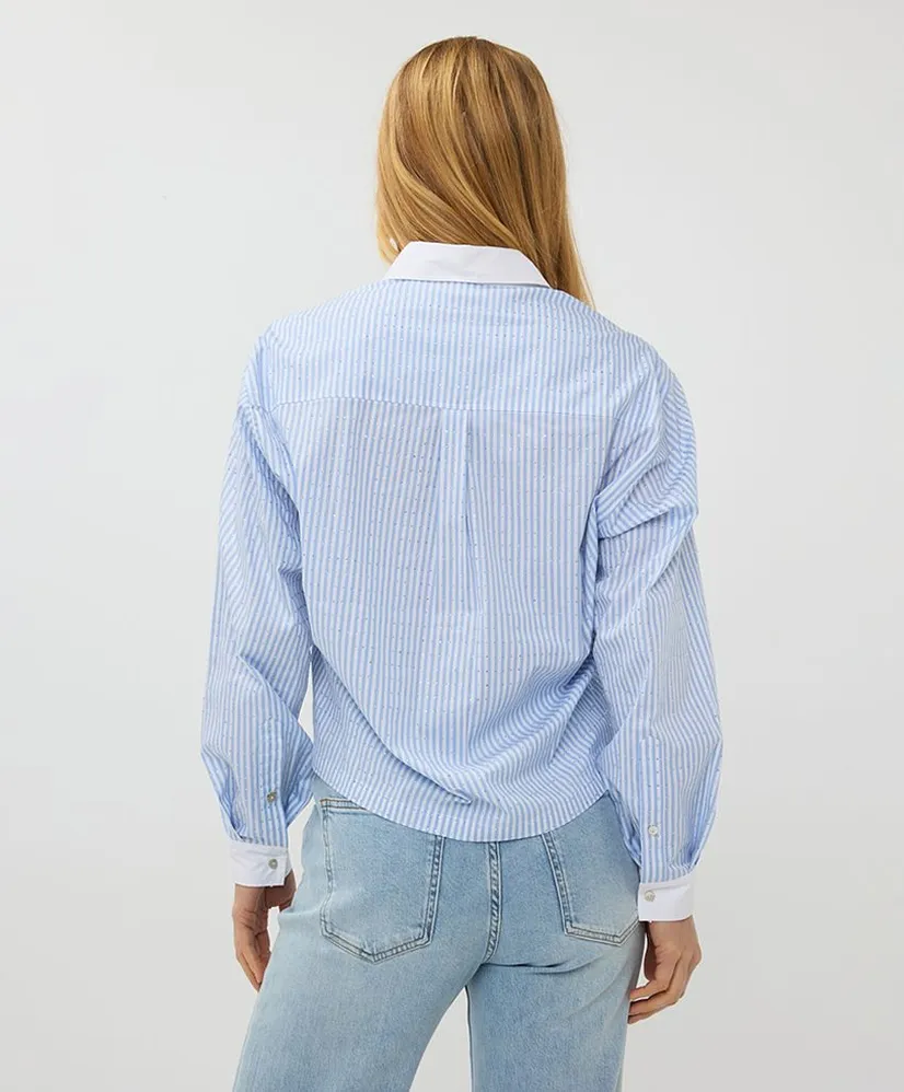 EsQualo Blouse Rhinestones Striped