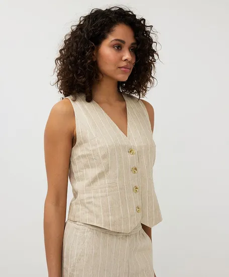 EsQualo Gilet Linnen Stripe