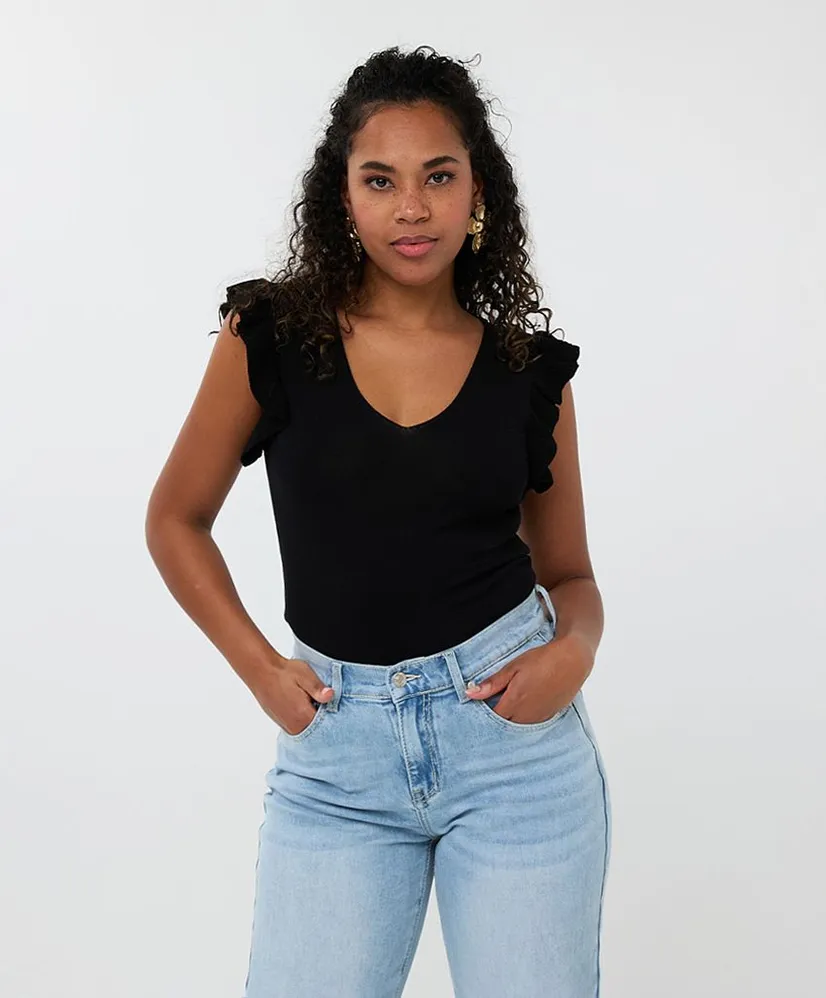 EsQualo Top V-neck Ruffle