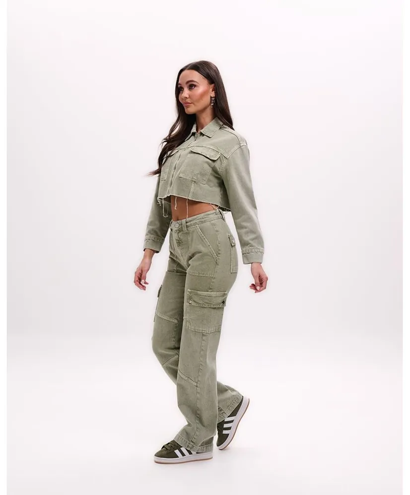 Malelions Women Cargo Spijkerjack Cropped