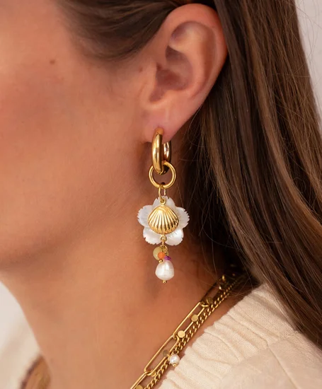 My Jewellery Oorbellen Hoop Shell Beads Pearl