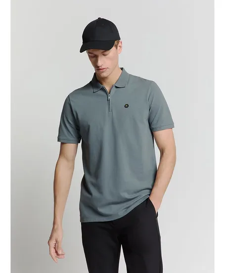 No Excess Polo Zip Pique Garment Dyed