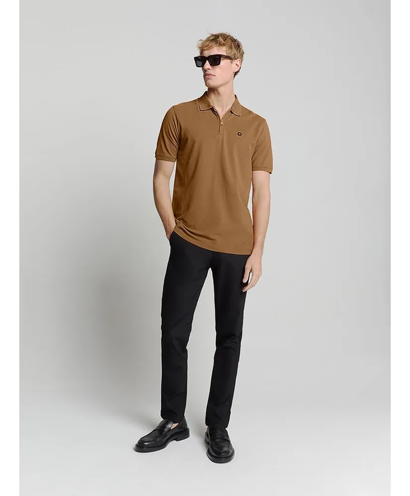 No Excess Polo Zip Pique Garment Dyed