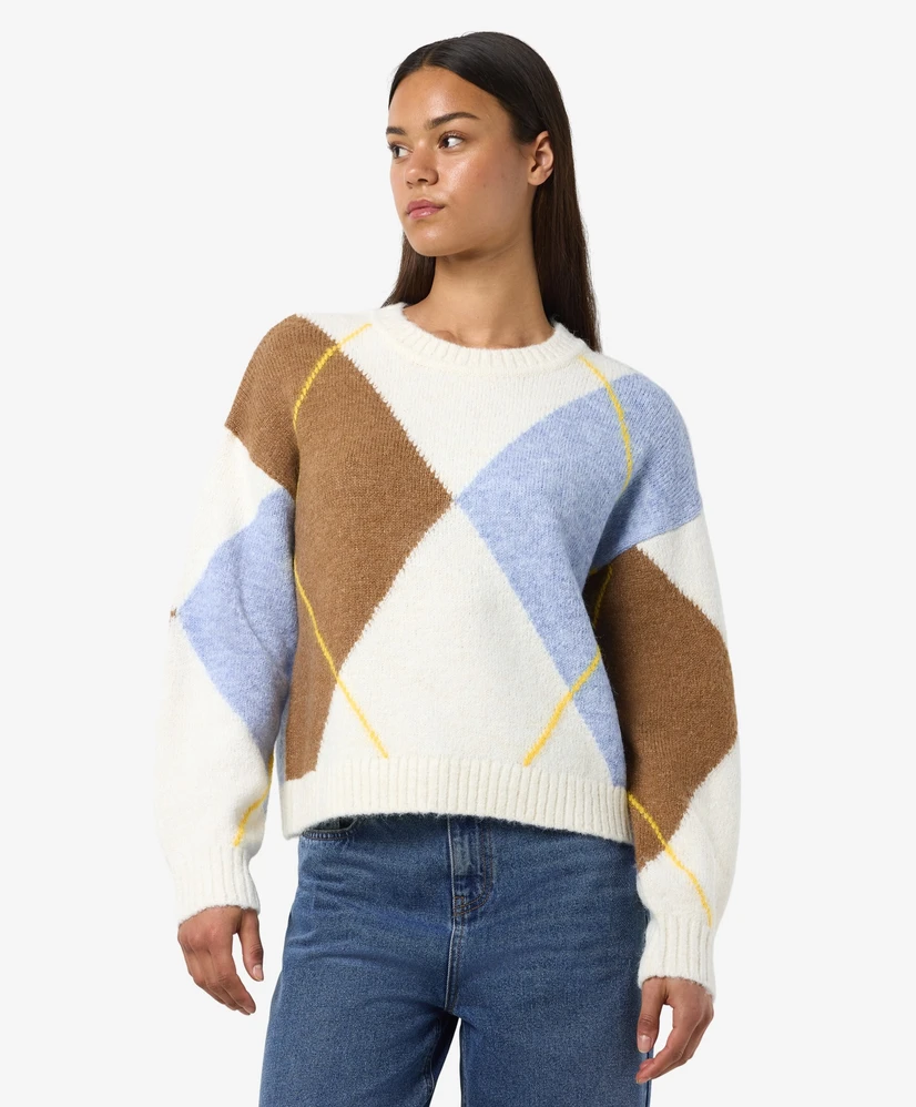 NOISY MAY Trui LM NMARMIE L/S O-NECK ARGYLE KNIT F