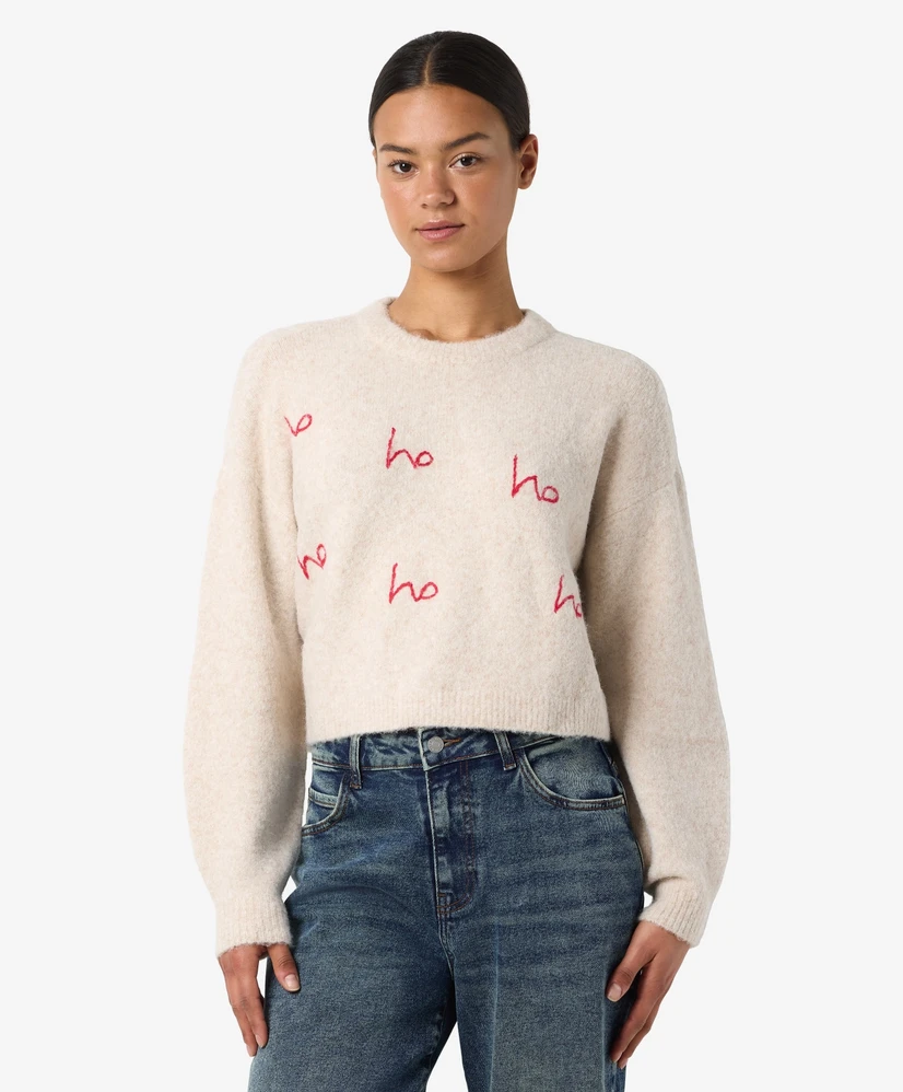 NOISY MAY Trui LM NMVIXEN L/S O-NECK EMBROIDERY KN