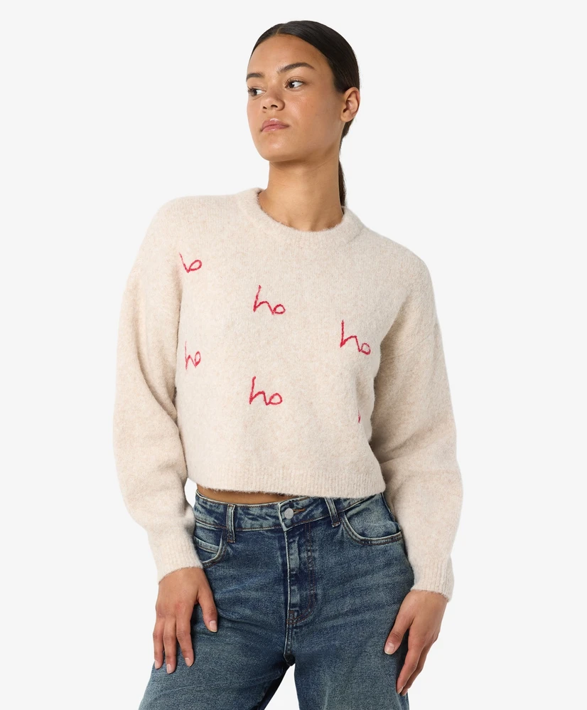 NOISY MAY Trui LM NMVIXEN L/S O-NECK EMBROIDERY KN