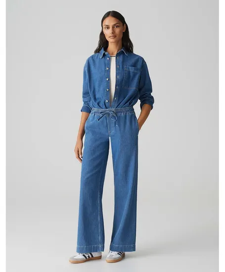 OPUS Broek Denim Wide Leg Miva Palazzo French