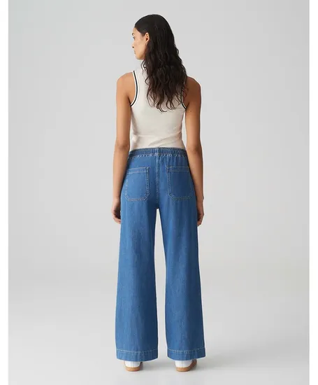 OPUS Broek Denim Wide Leg Miva Palazzo French