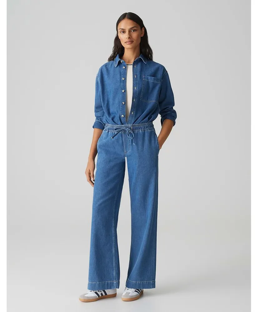 OPUS Broek Denim Wide Leg Miva Palazzo French
