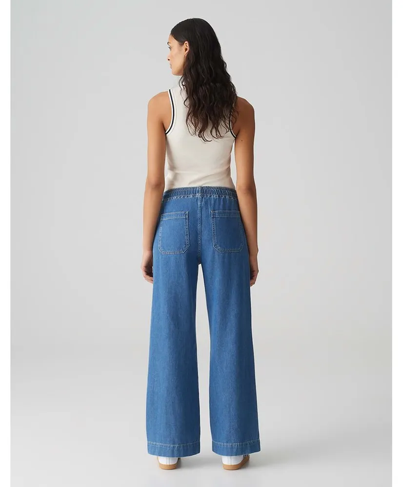 OPUS Broek Denim Wide Leg Miva Palazzo French