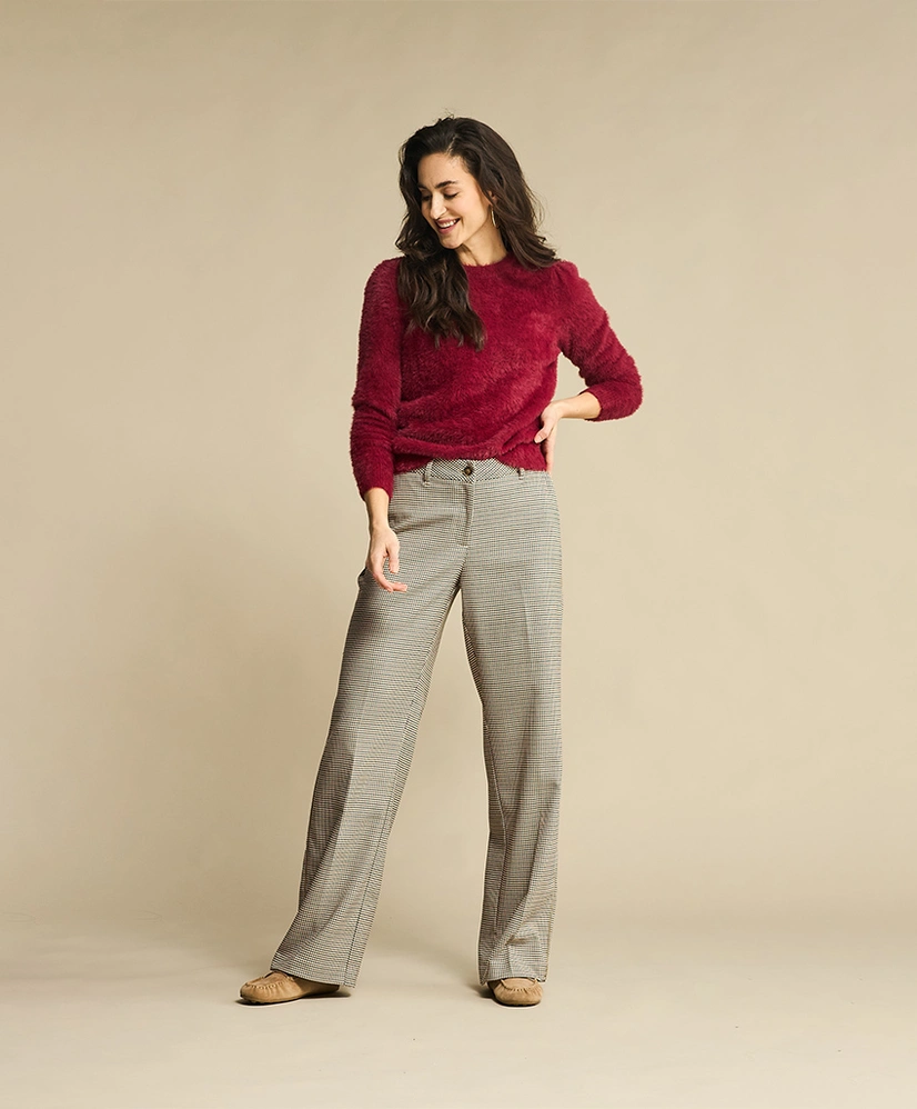 Red Button Pantalon Wide Leg Print