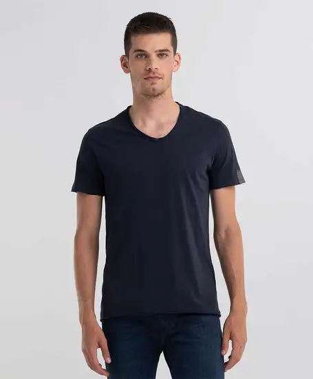 Replay Jeans T-Shirt V-Hals Blauw