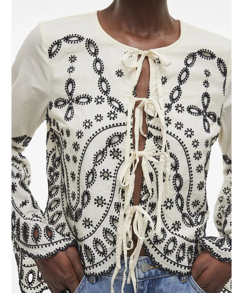 ROUGE EDIT Blouse LM ROUBRODIE LS O-NECK TOP