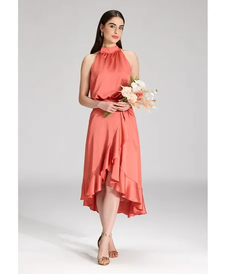 SWING Midi Jurk Halter Ruffle