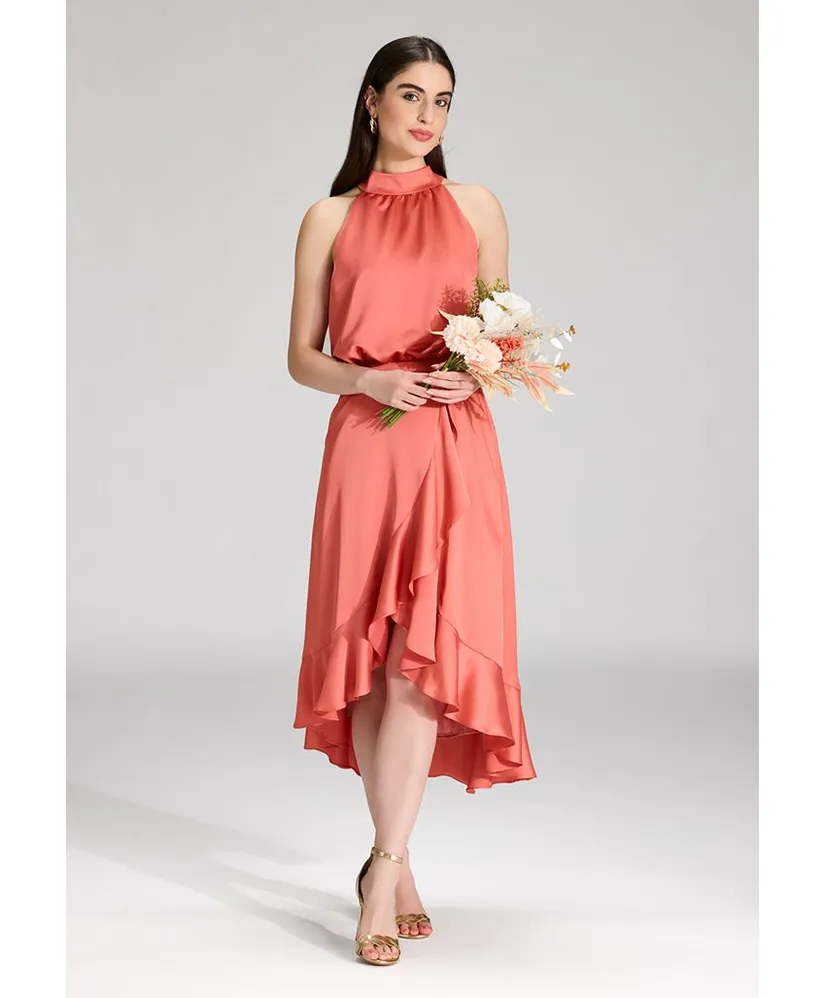 SWING Midi Jurk Halter Ruffle