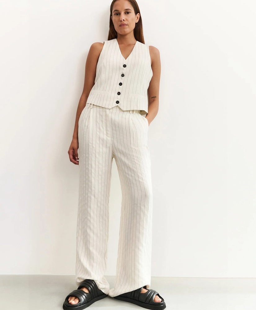 YAYA Broek Linnen Wide Leg Strepen