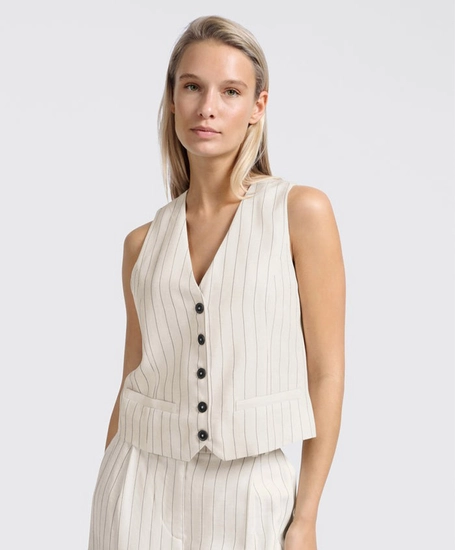YAYA Gilet Linnen Pinstripe
