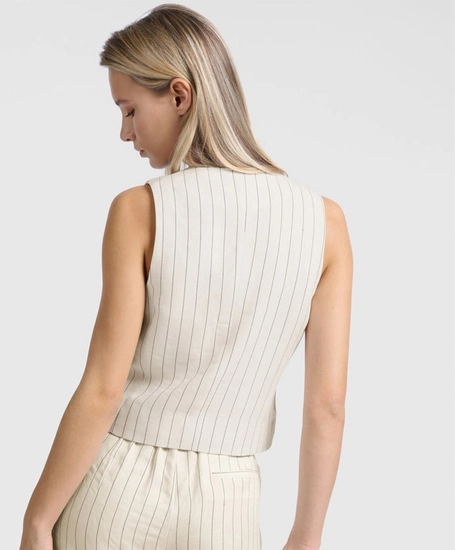 YAYA Gilet Linnen Pinstripe