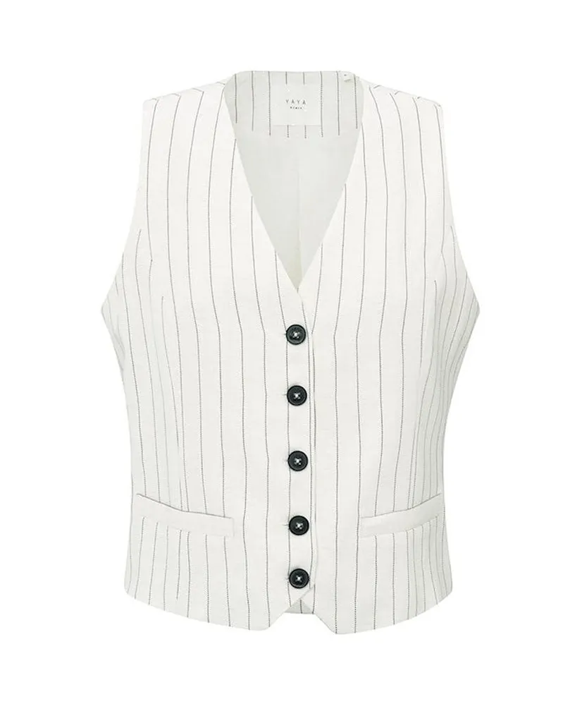 YAYA Gilet Linnen Pinstripe