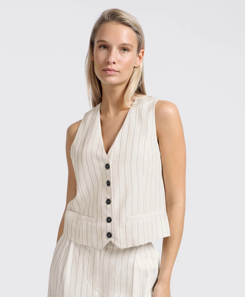 YAYA Gilet Linnen Pinstripe
